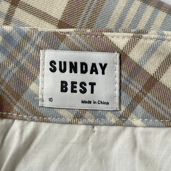 Aritzia Sunday Best Plaid Pleated Mini Skirt - Blue Brown Cream - Size 10 - Picture 3 of 5